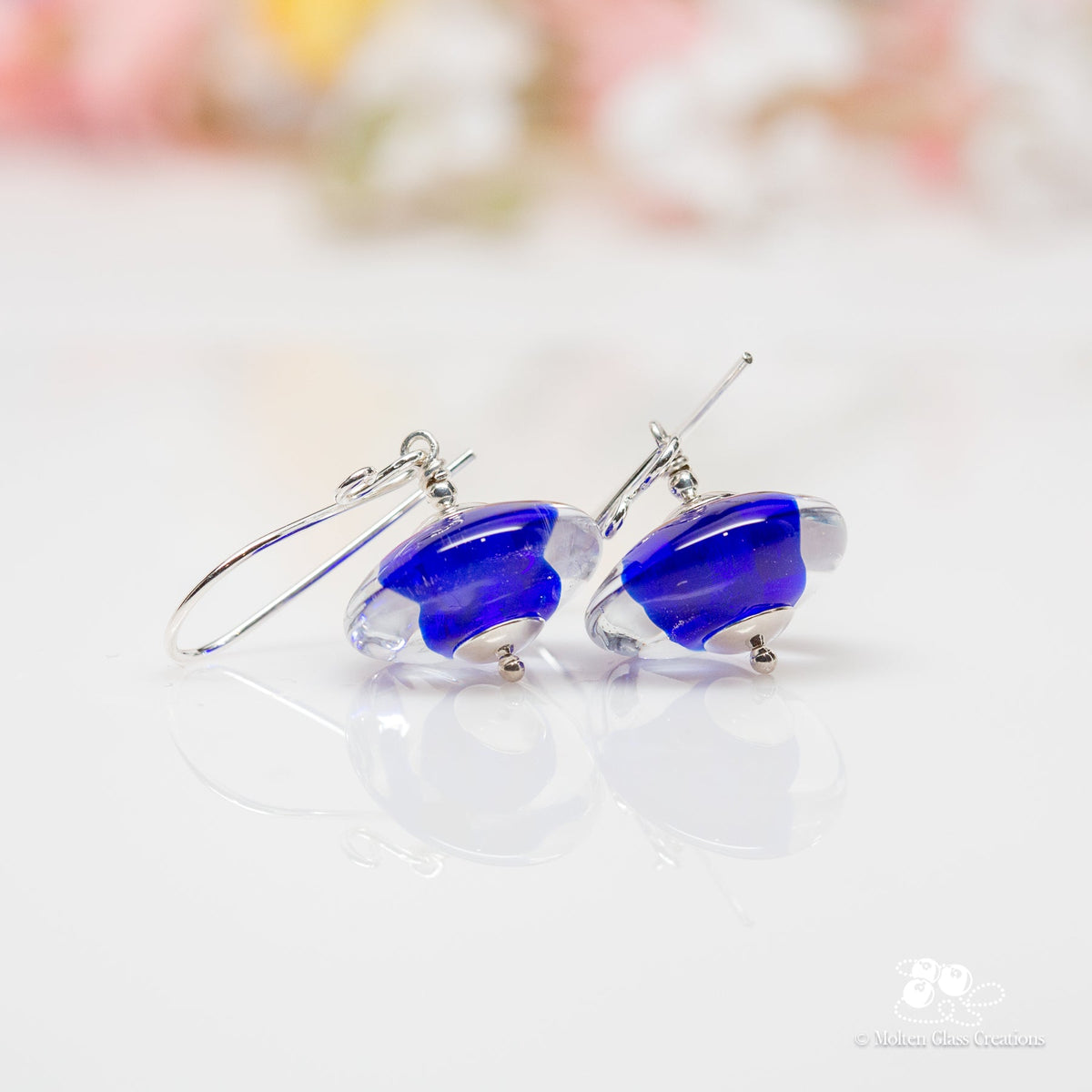 Cobalt Blue Gemtone Disc Earrings - Molten Glass Creations