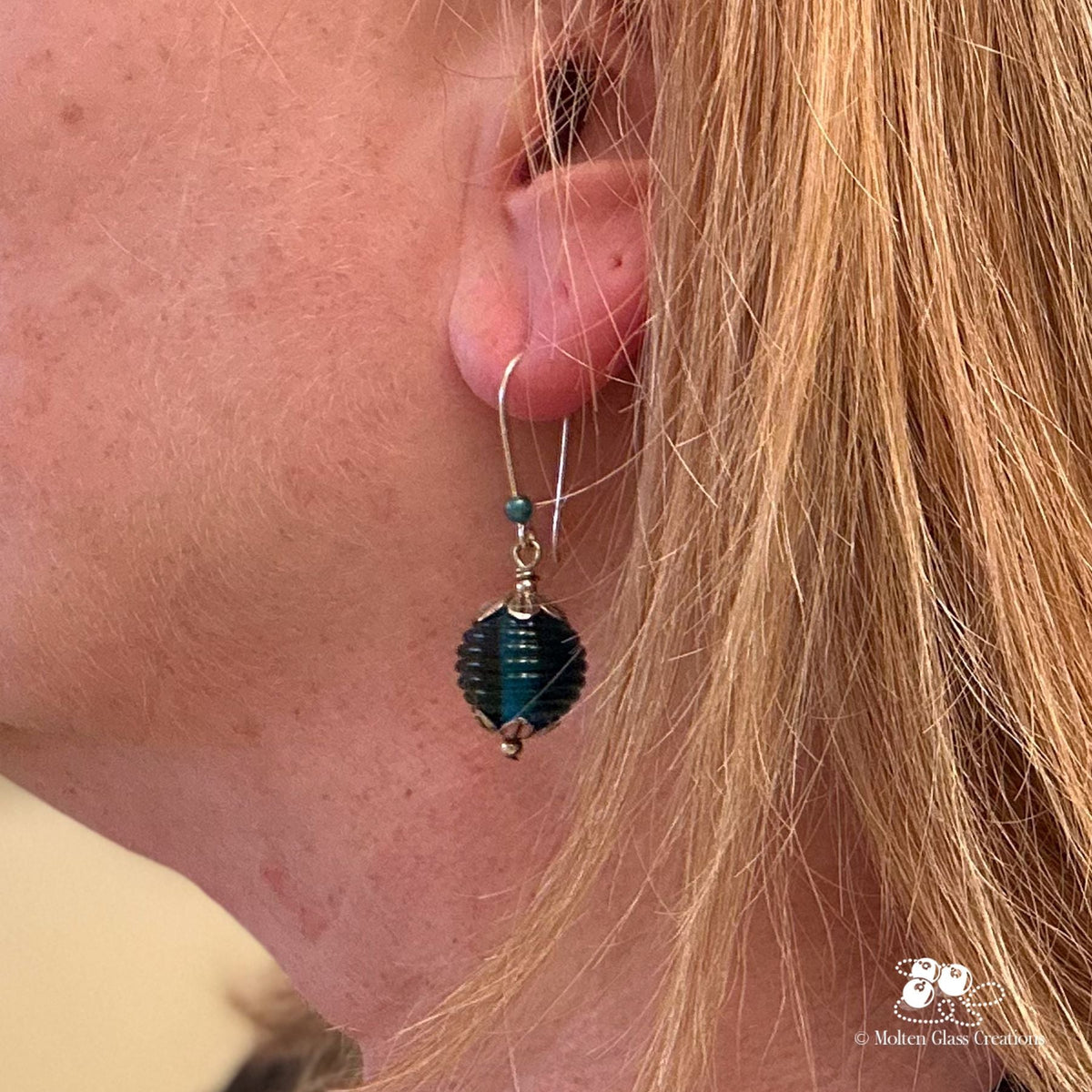 Dark Teal Glass Bead Earrings - Molten Glass Creations