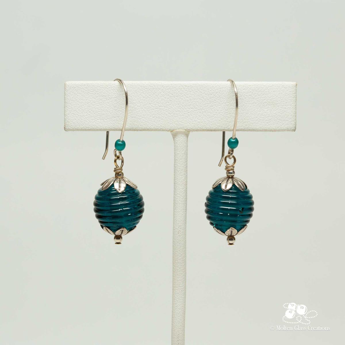 Dark Teal Glass Bead Earrings - Molten Glass Creations