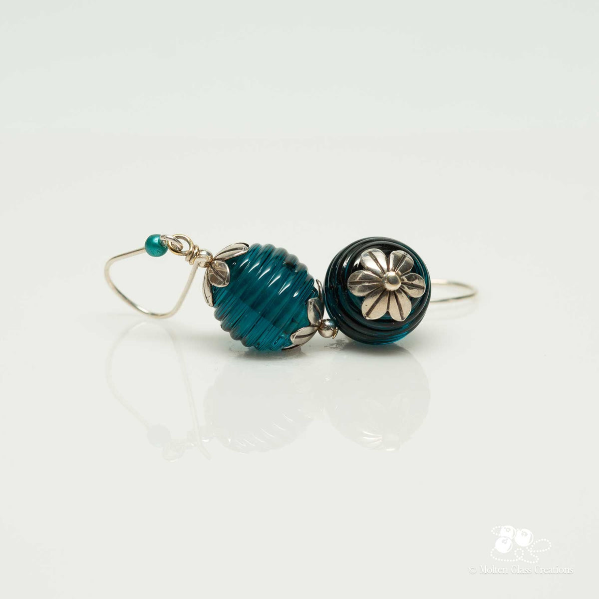Dark Teal Glass Bead Earrings - Molten Glass Creations
