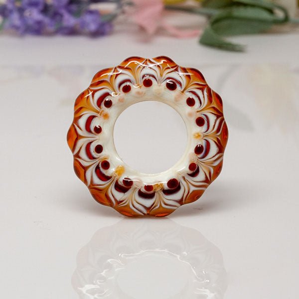 Dream Catcher Focal Bead - Amber/Ivory - Molten Glass Creations