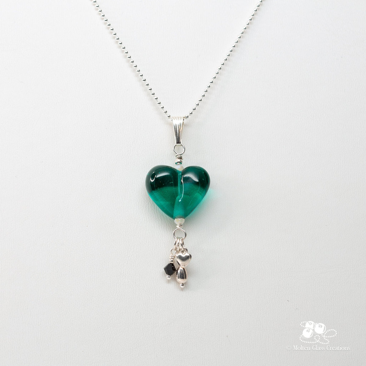 Elegant Teal Glass Heart Necklace - Molten Glass Creations