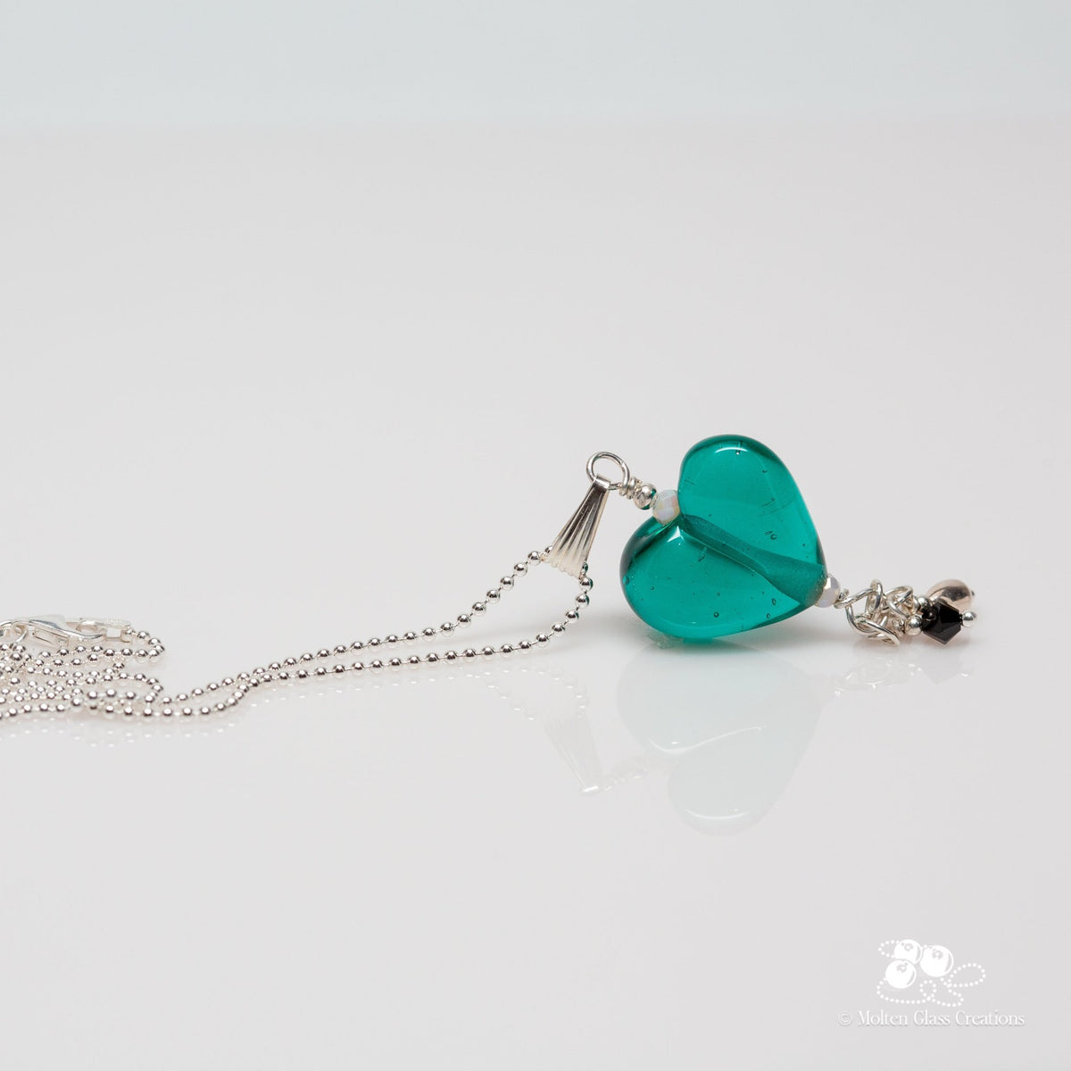 Elegant Teal Glass Heart Necklace - Molten Glass Creations