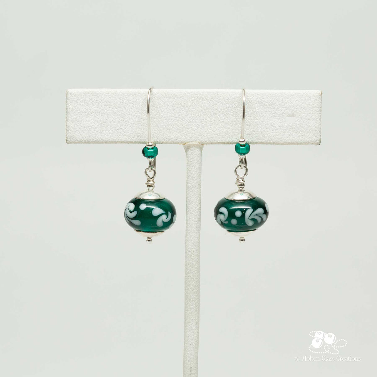 Emerald Green Glass Bead Earrings - Molten Glass Creations