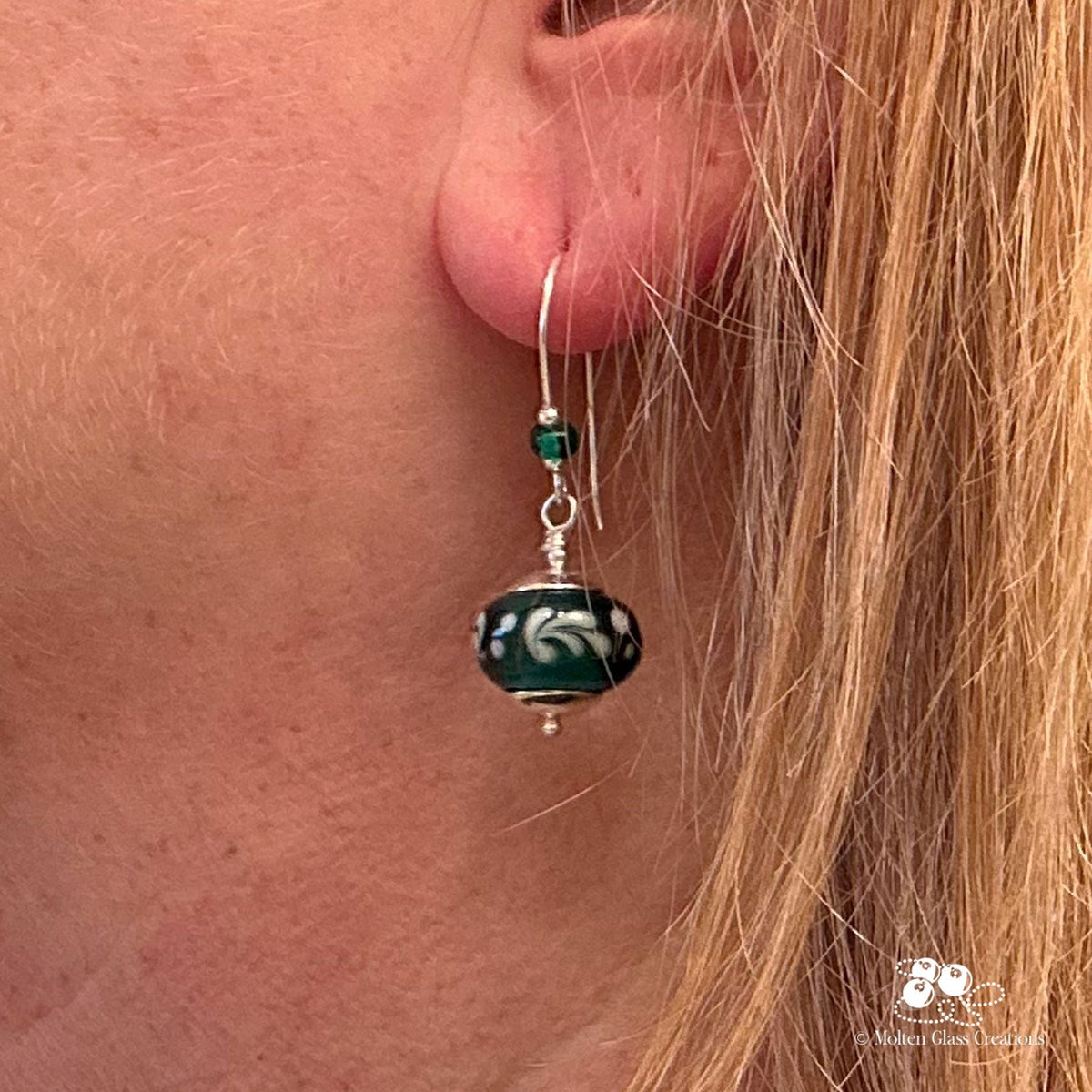 Emerald Green Glass Bead Earrings - Molten Glass Creations