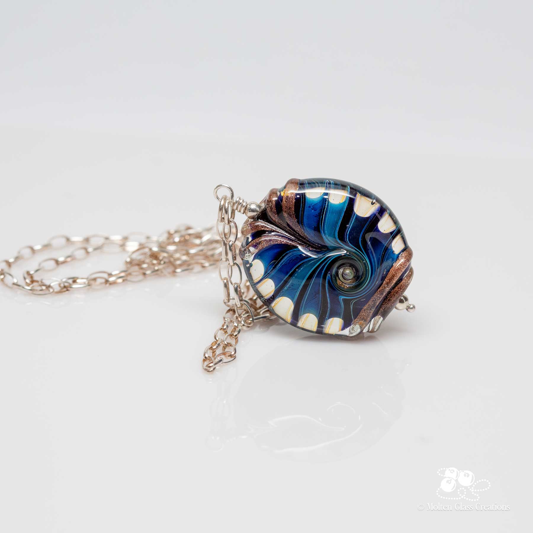 Enchanting Blue Tornado Glass Bead Necklace - Molten Glass Creations