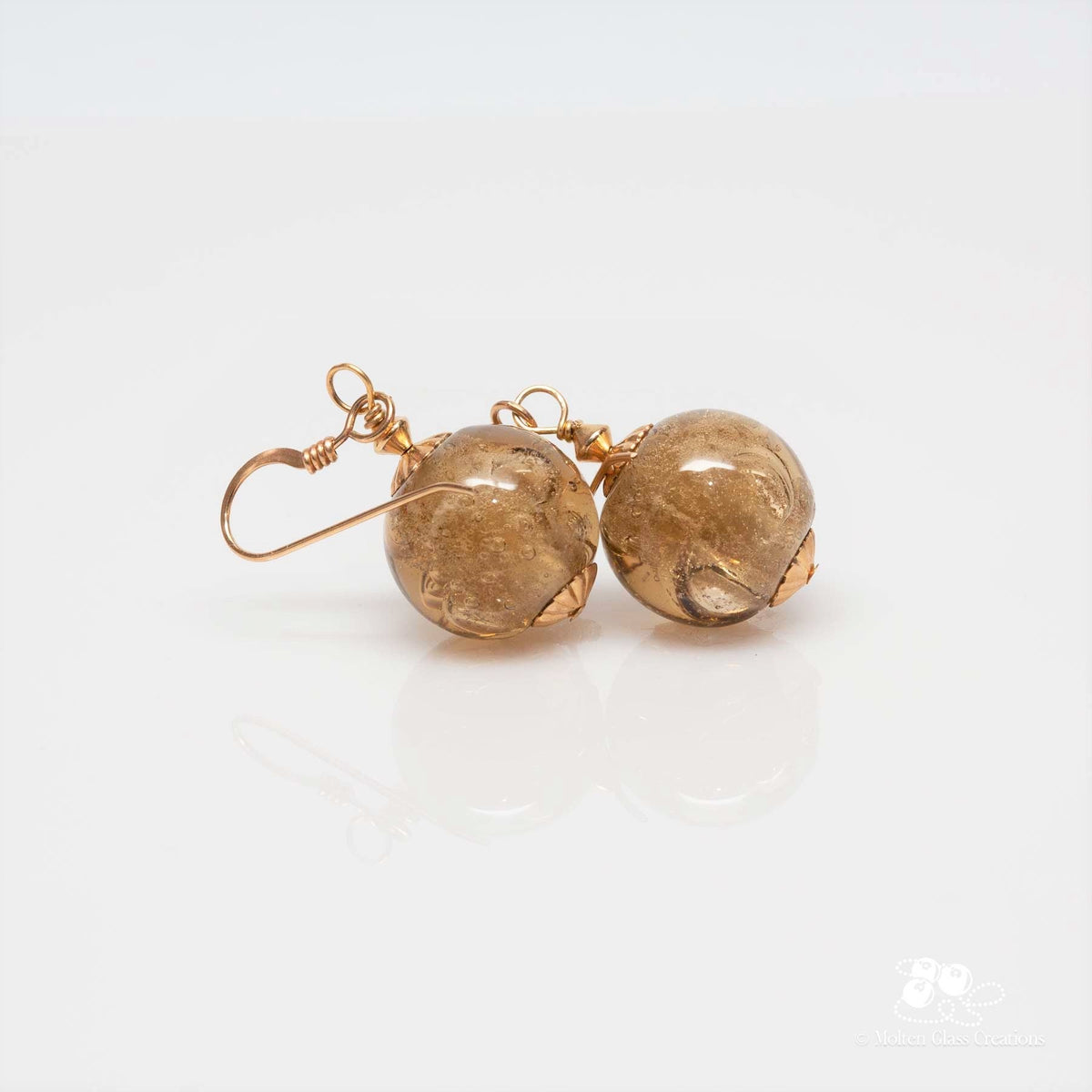 Golden Brown Bubble Drop Earrings - Molten Glass Creations
