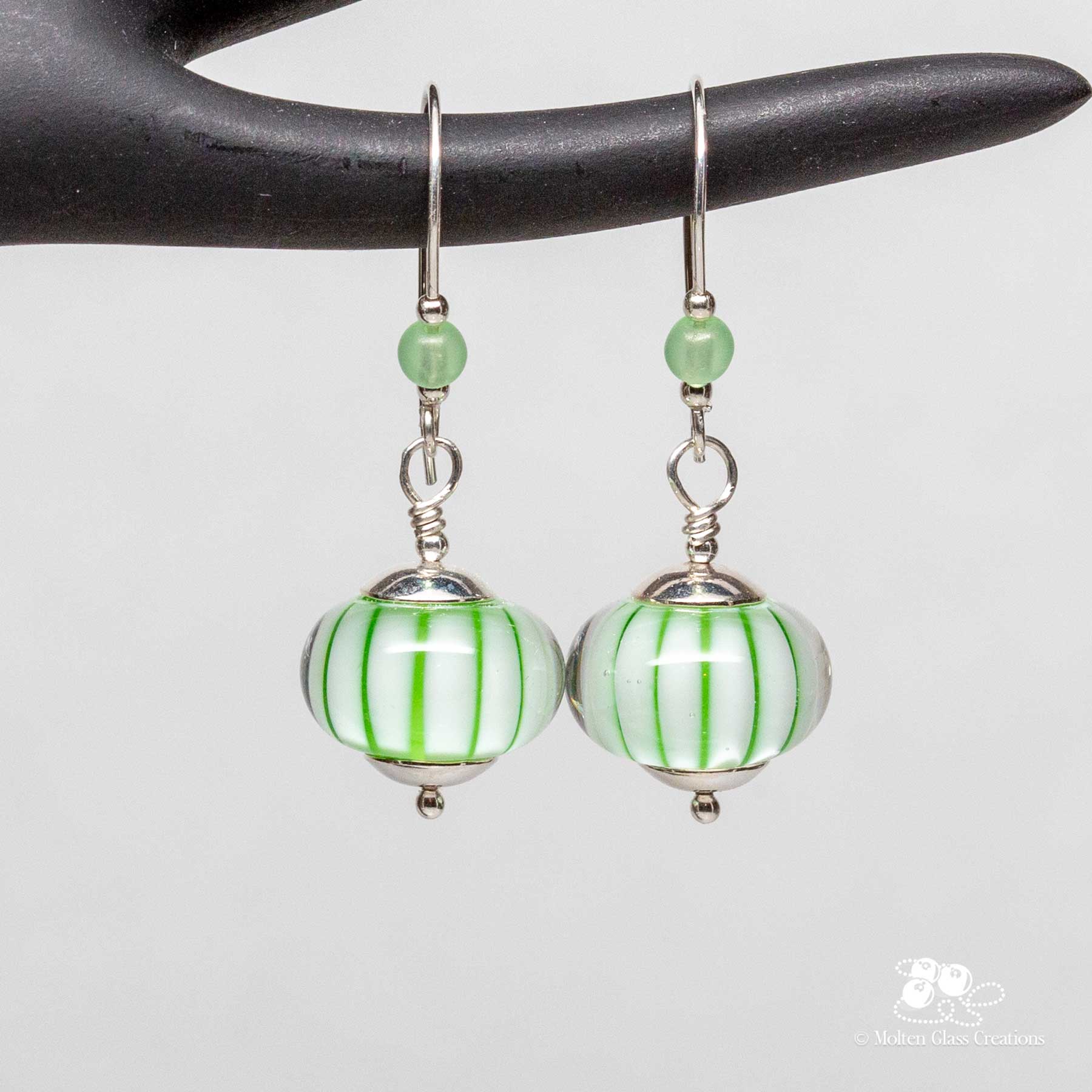 Green Striped Drop Earrings - Molten Glass Creations