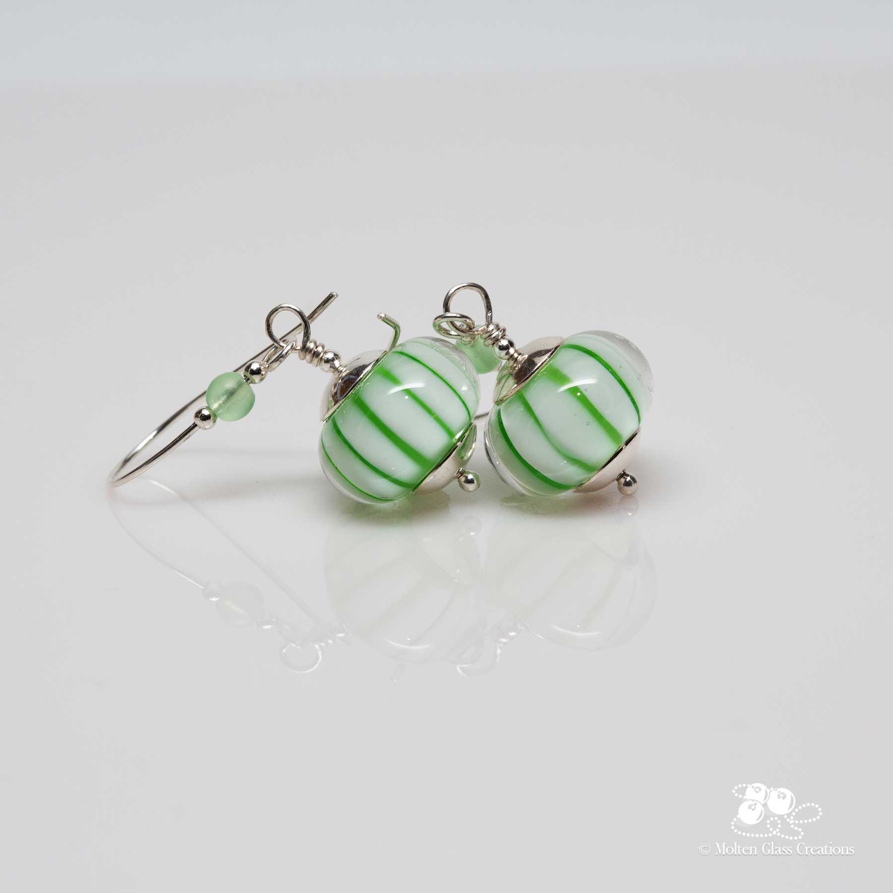 Green Striped Drop Earrings - Molten Glass Creations