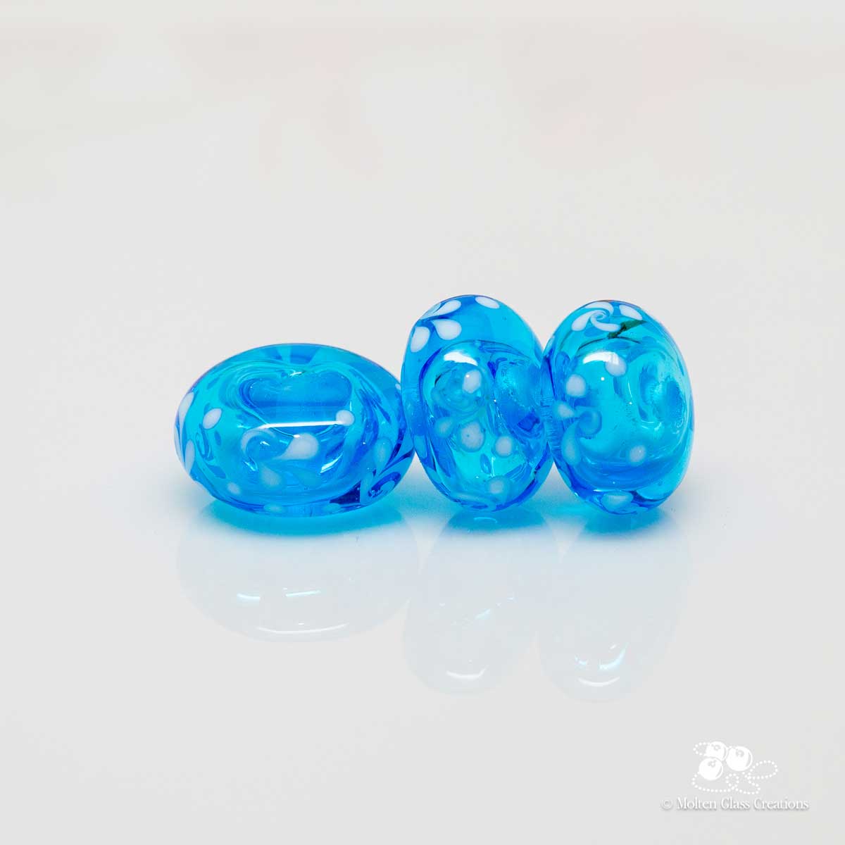 Hollow Beads - Blue Pinwheels - Molten Glass Creations