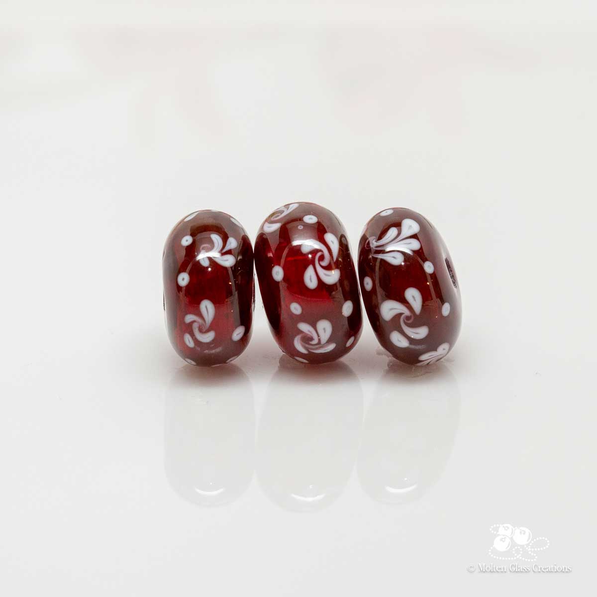 Hollow Beads - Ruby Red Pinwheels - Molten Glass Creations