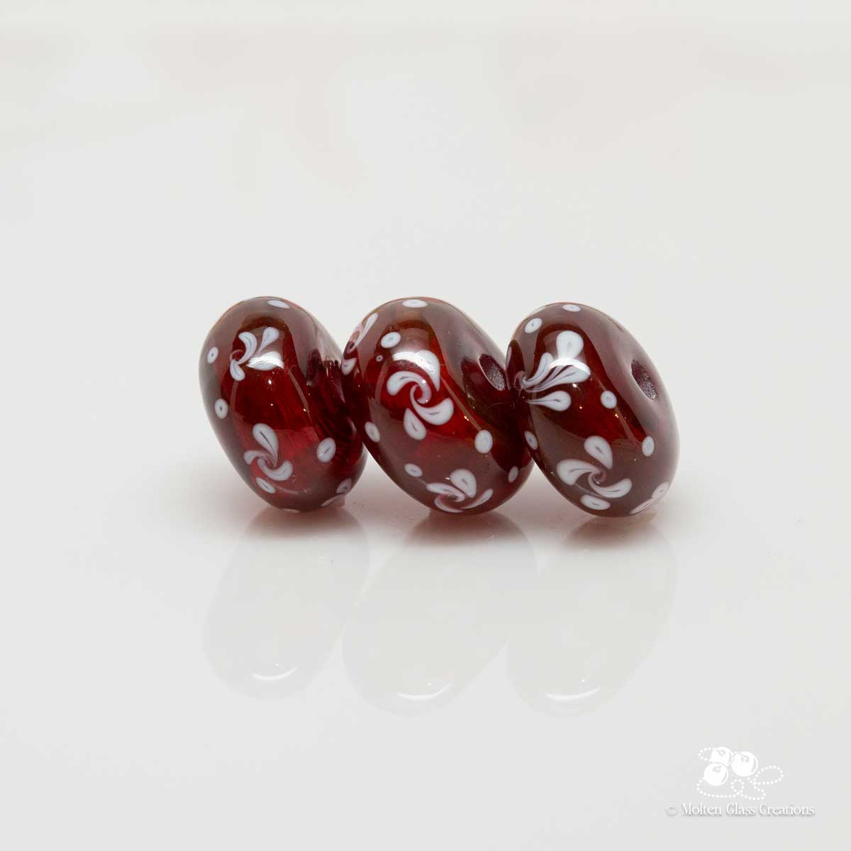 Hollow Beads - Ruby Red Pinwheels - Molten Glass Creations