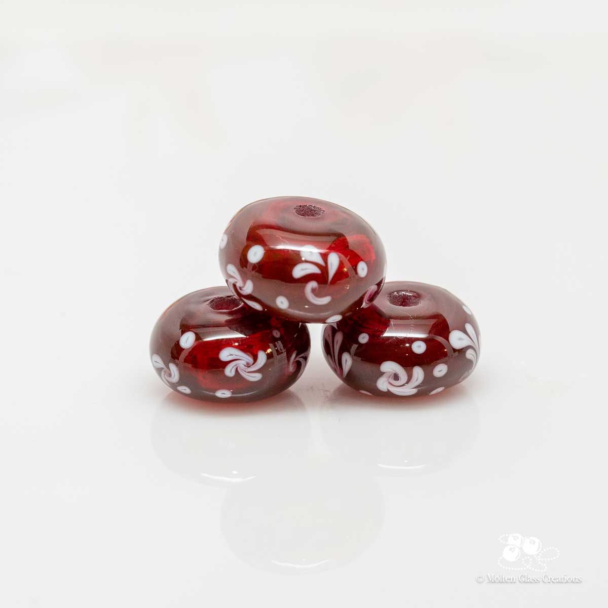 Hollow Beads - Ruby Red Pinwheels - Molten Glass Creations