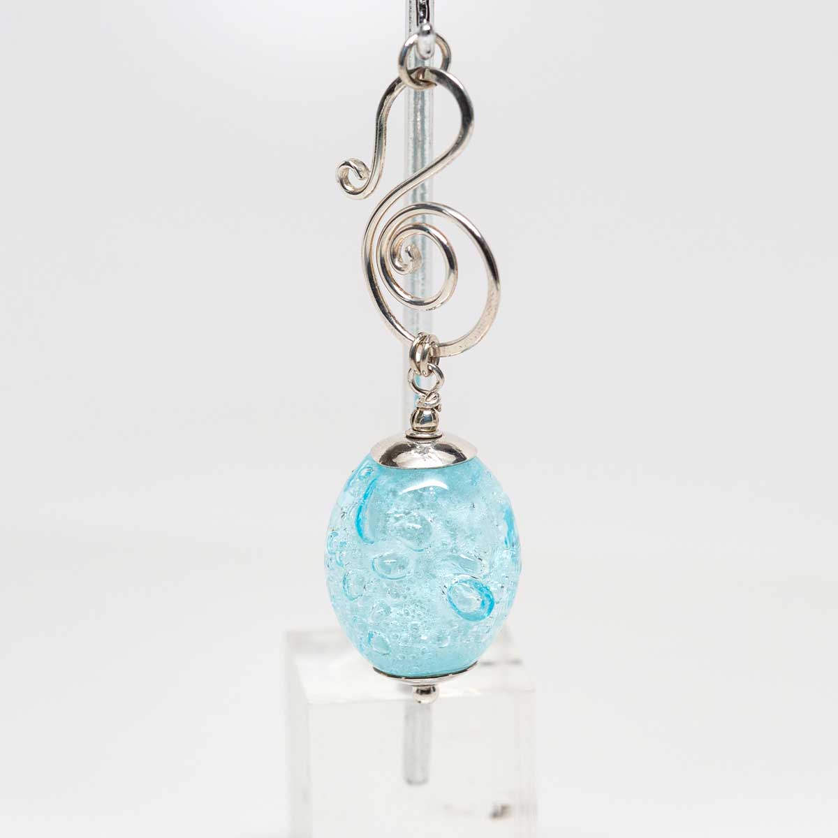 Icy Blue Bubble Drop Pendant - Molten Glass Creations