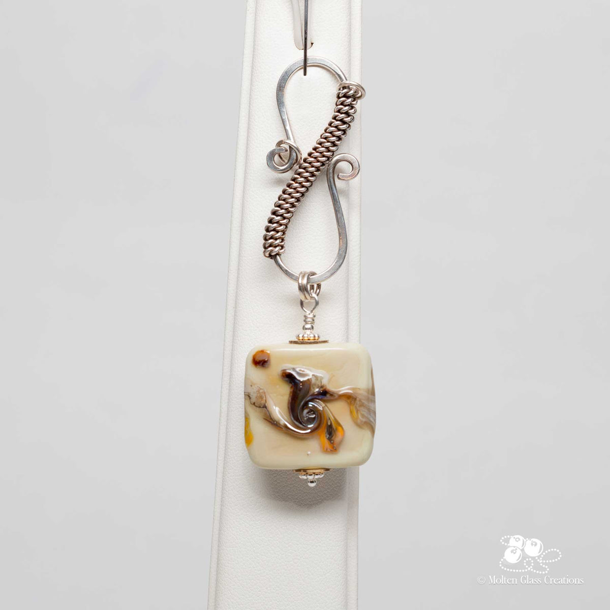 Ivory Tab Pendant with Silver Bail - Molten Glass Creations