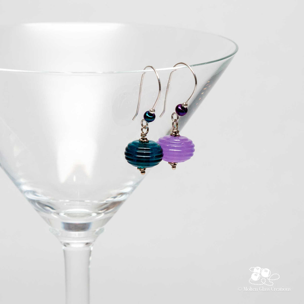 Mismatched Teal &amp; Lavender Earrings - Molten Glass Creations
