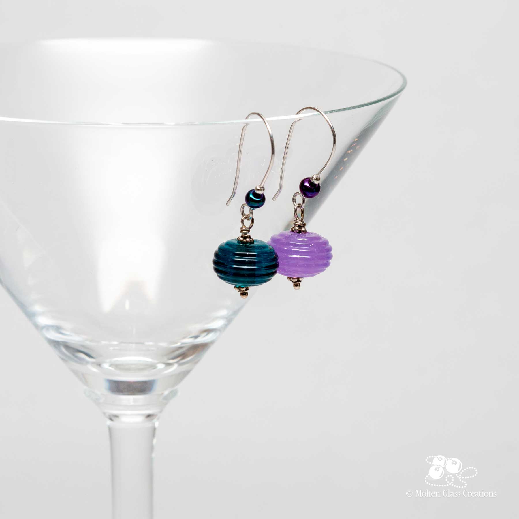 Mismatched Teal & Lavender Earrings - Molten Glass Creations