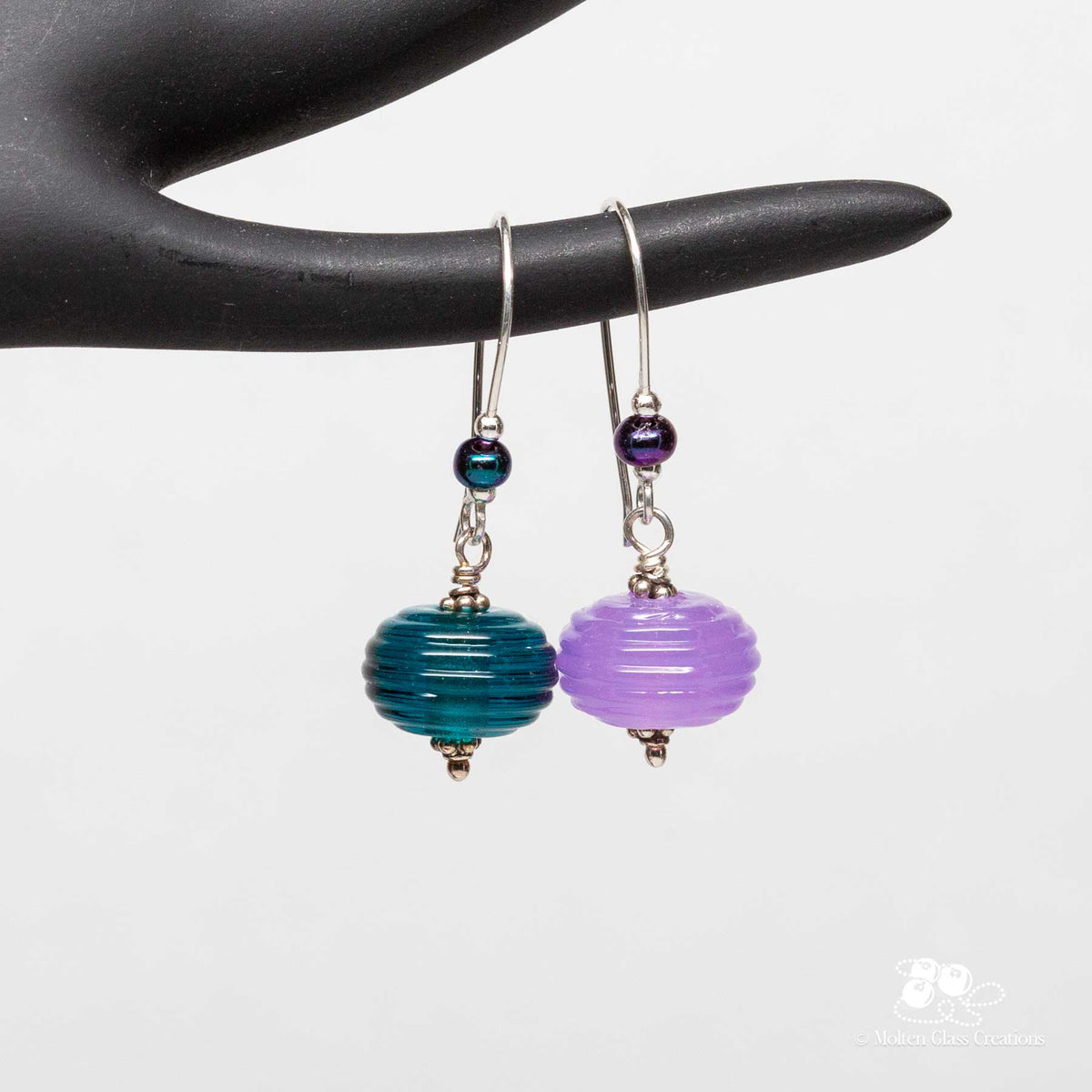 Mismatched Teal &amp; Lavender Earrings - Molten Glass Creations