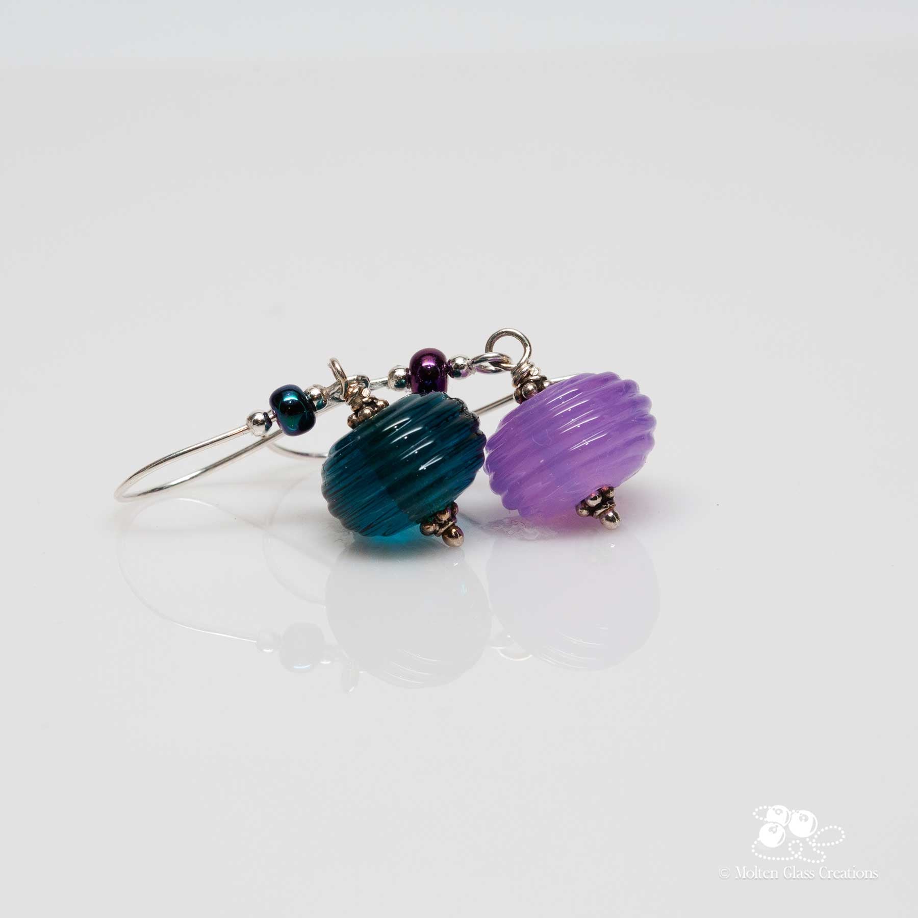 Mismatched Teal & Lavender Earrings - Molten Glass Creations