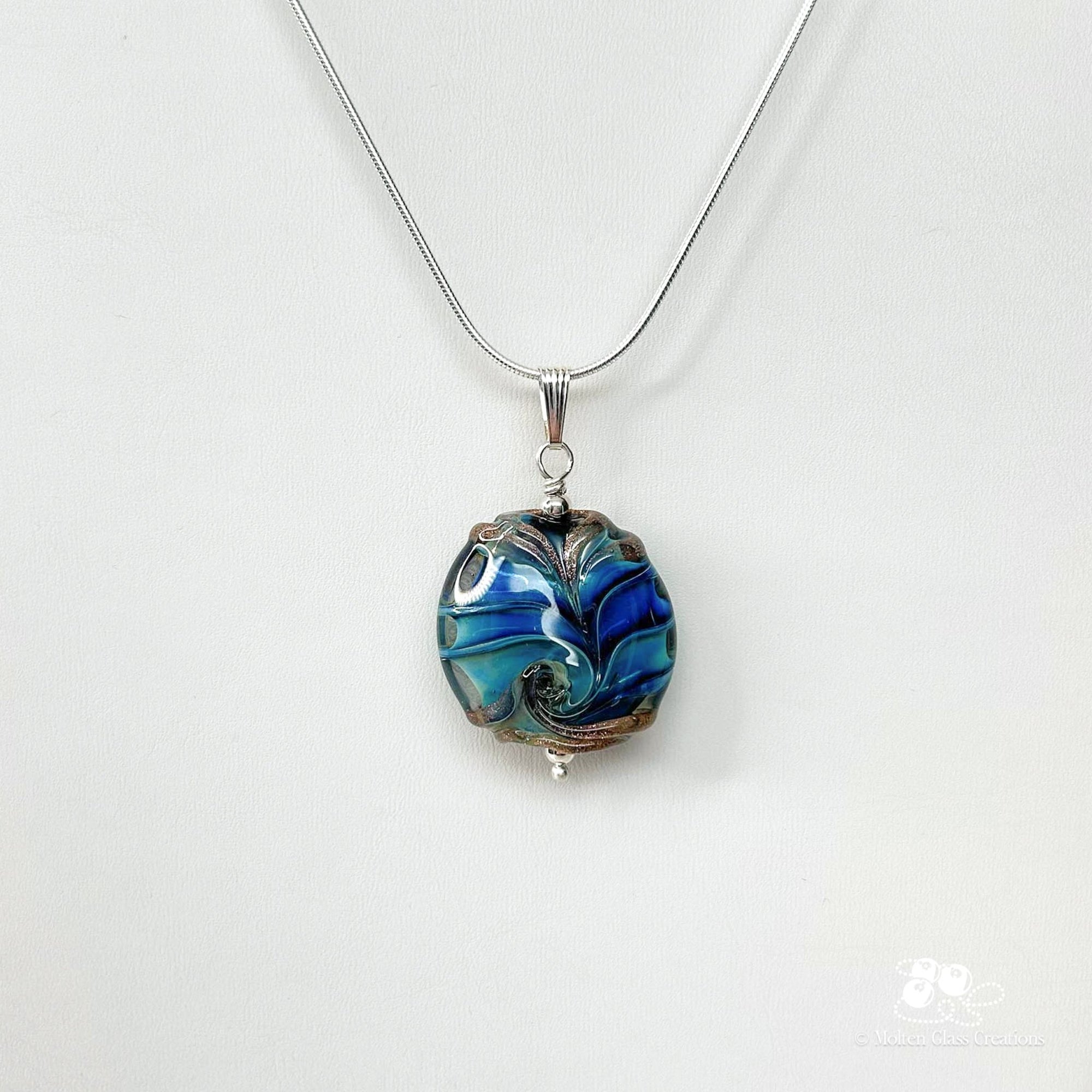 Organic Blue Tornado Glass Bead Necklace - Molten Glass Creations