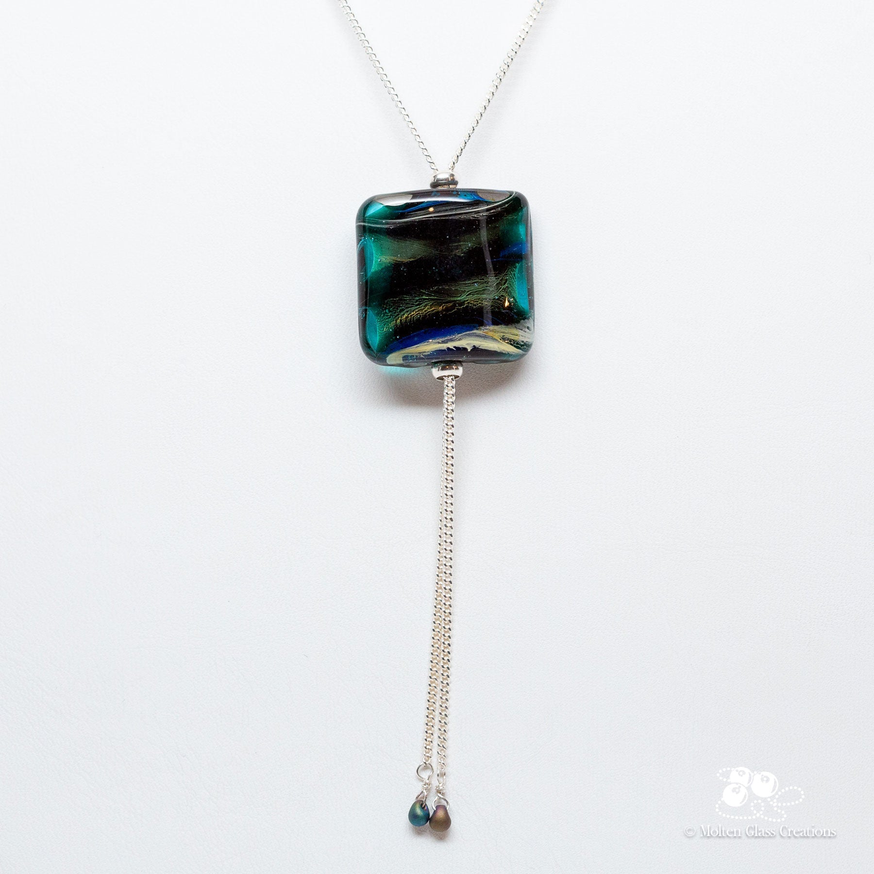 Organic Teal Glass Bead Necklace - Molten Glass Creations