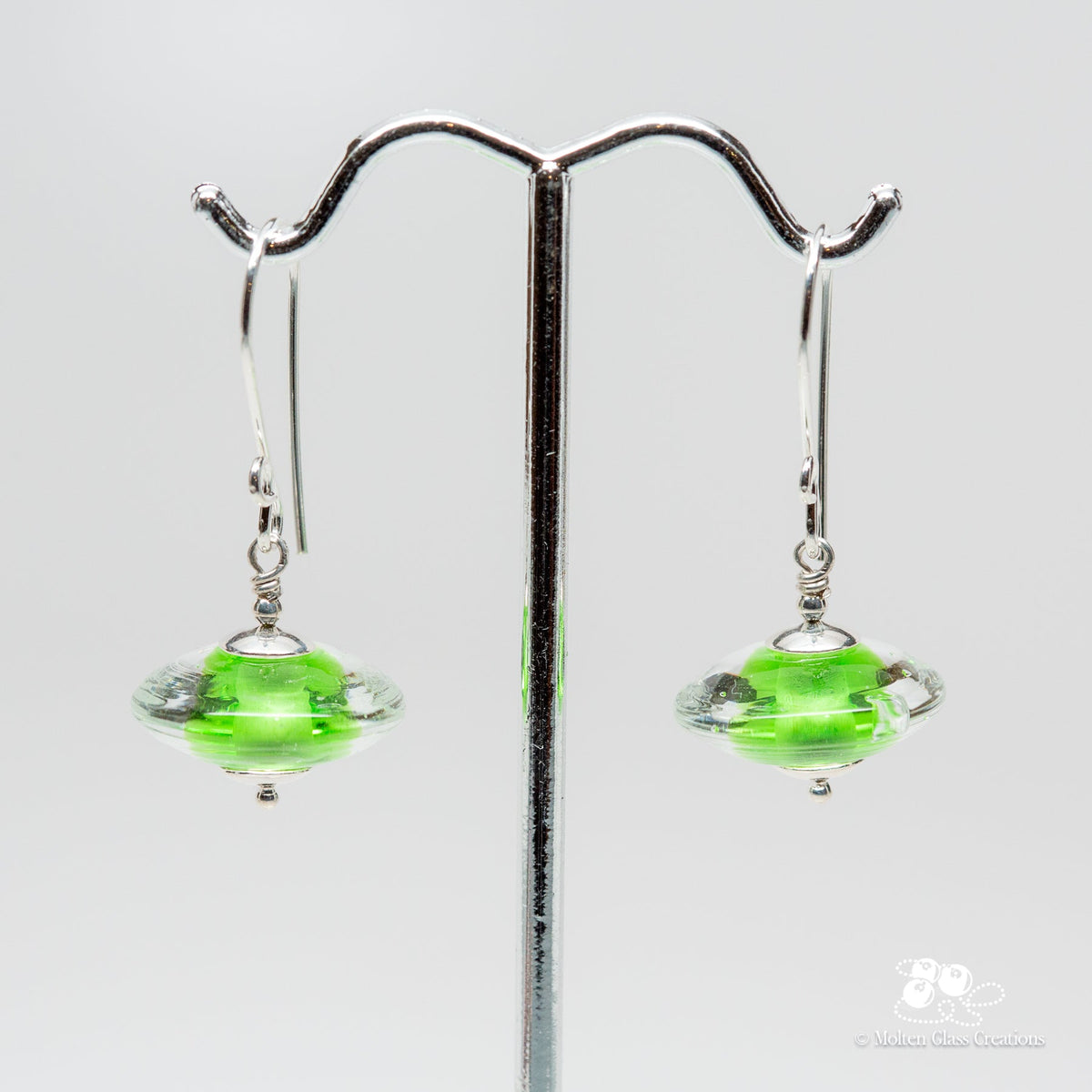 Pale Green Gemtone Disc Earrings - Molten Glass Creations