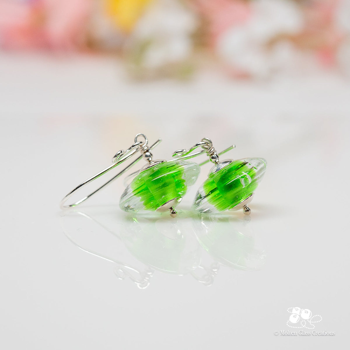 Pale Green Gemtone Disc Earrings - Molten Glass Creations