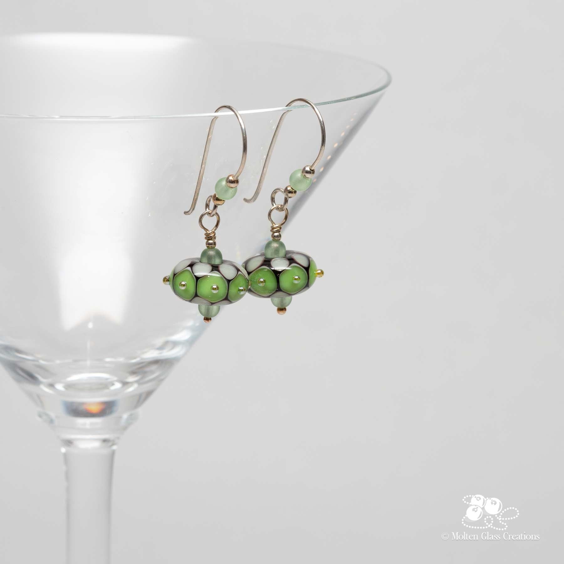 Pale Green & Yellow Dot Earrings - Molten Glass Creations