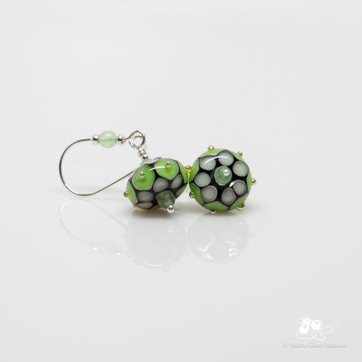 Pale Green &amp; Yellow Dot Earrings - Molten Glass Creations