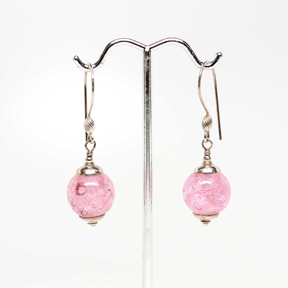 Pink Bubble Drop Earrings - Molten Glass Creations