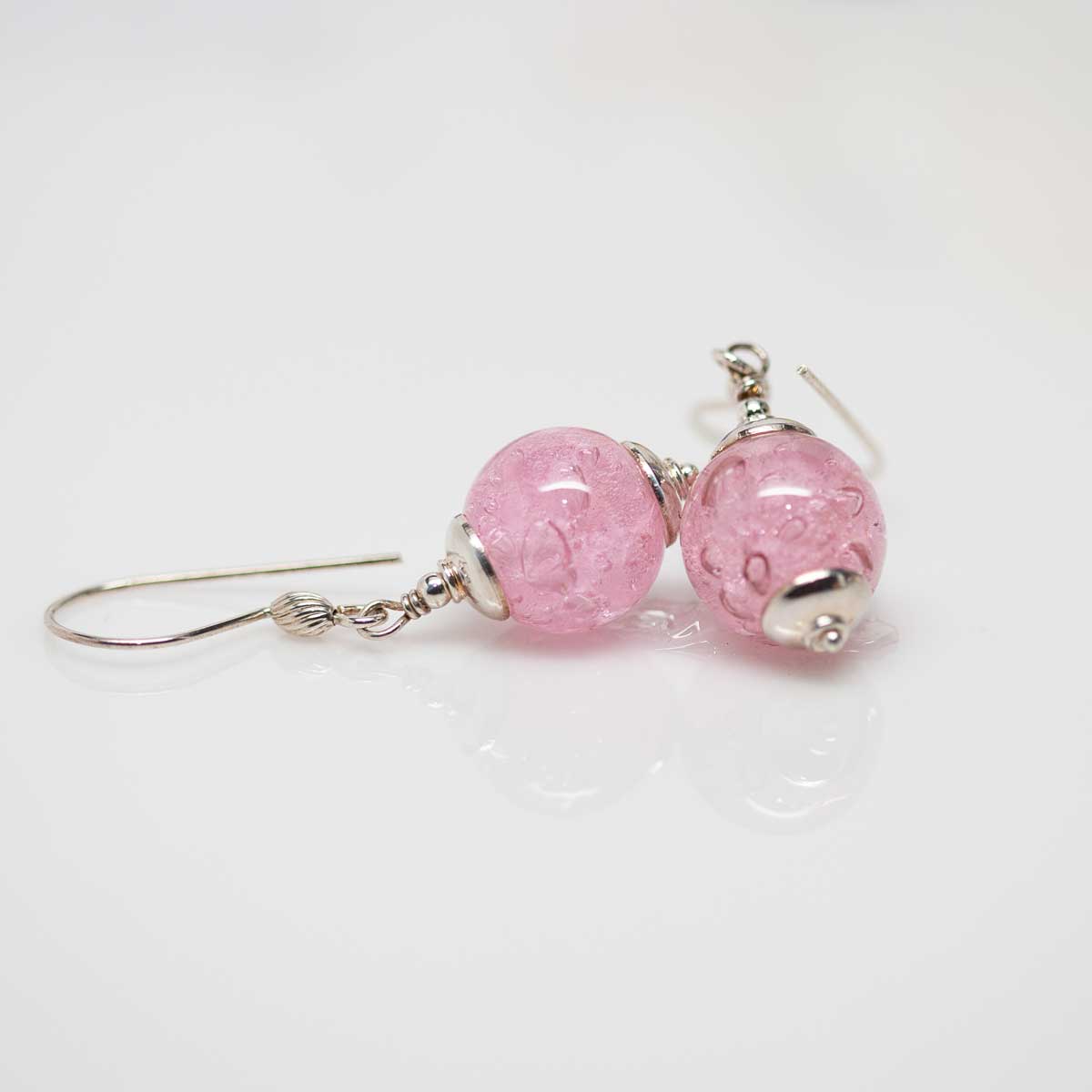 Pink Bubble Drop Earrings - Molten Glass Creations