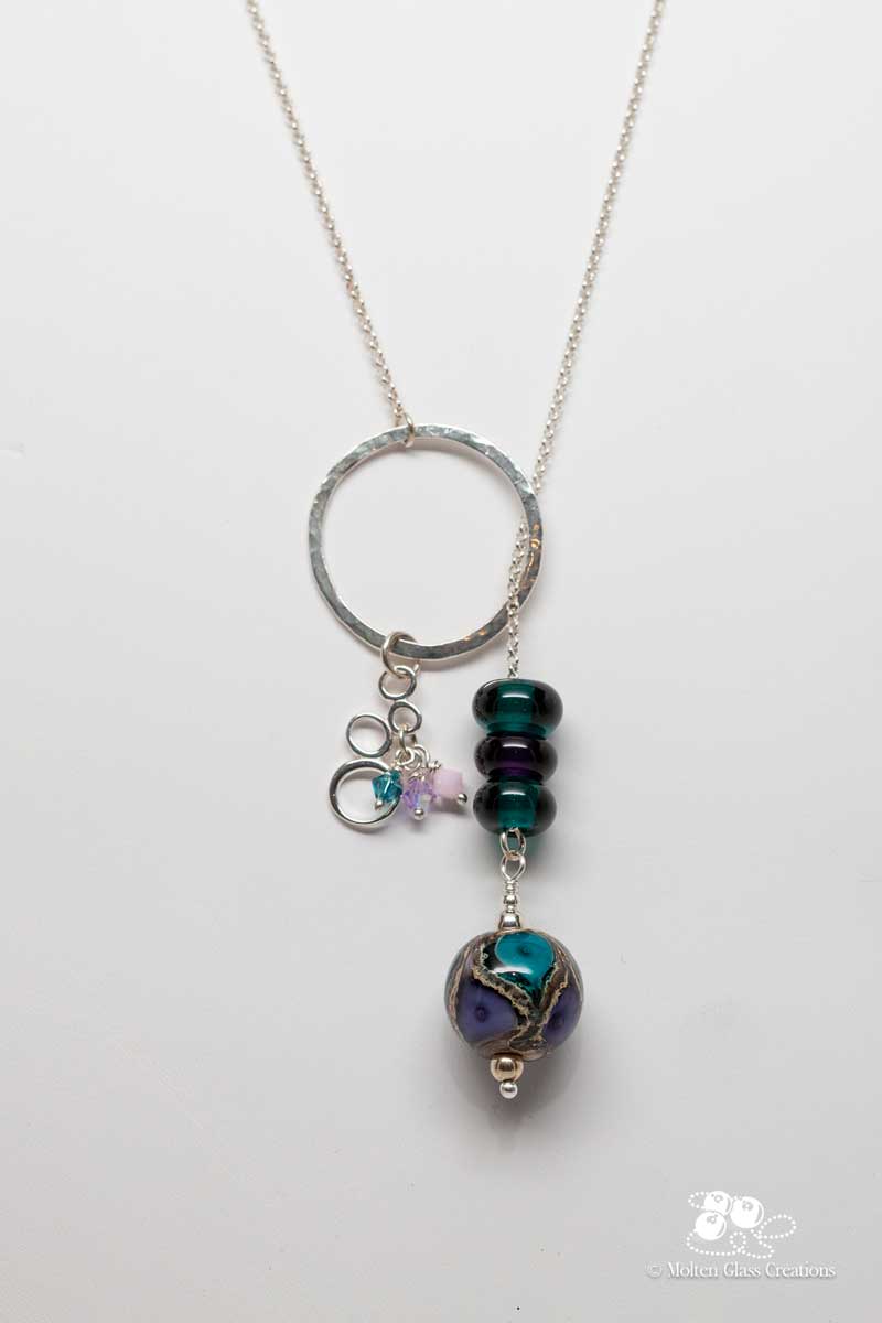 Purple and Teal Silver Drop Necklace - Molten Glass Creations