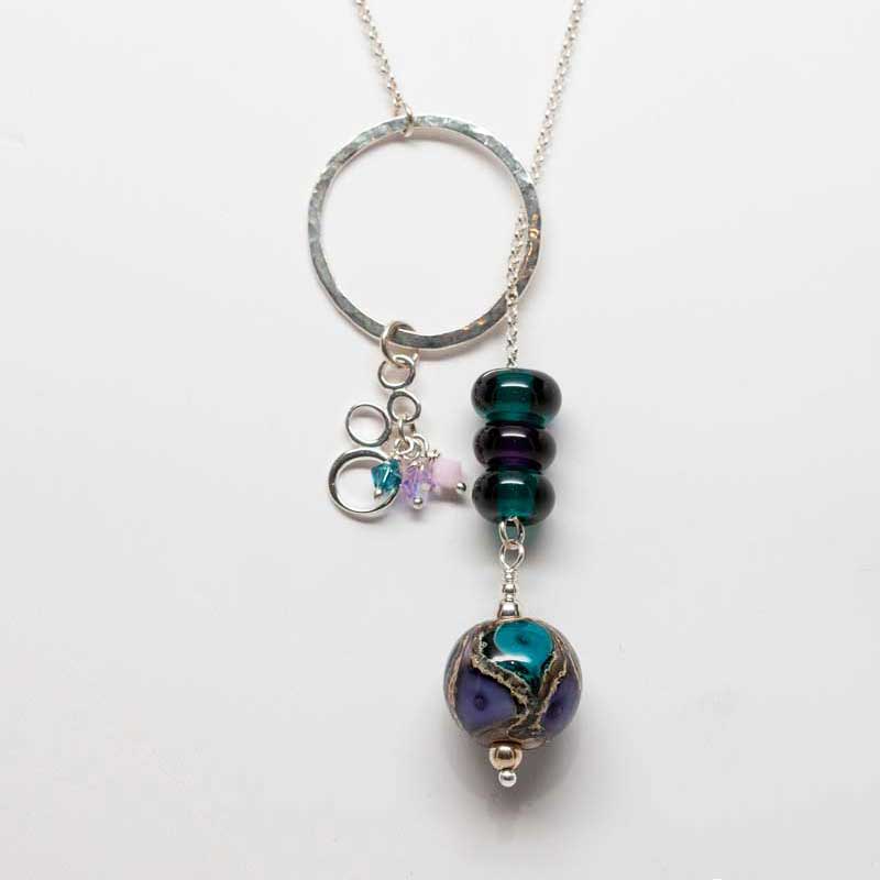 Purple and Teal Silver Drop Necklace - Molten Glass Creations