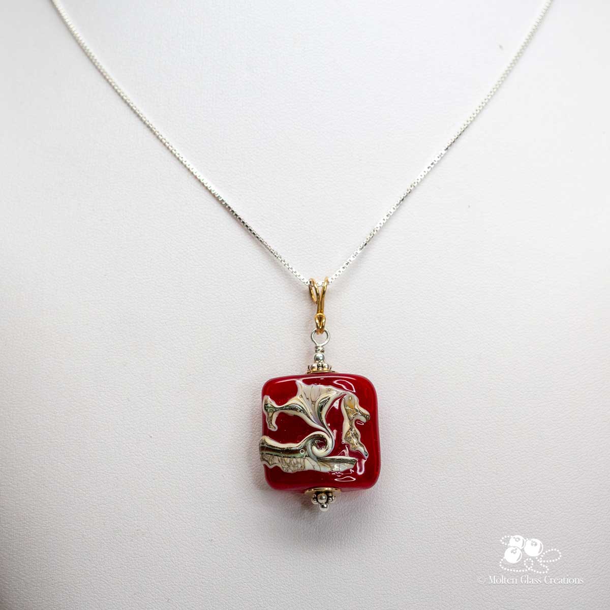 Red and Ivory Tab Necklace - Molten Glass Creations