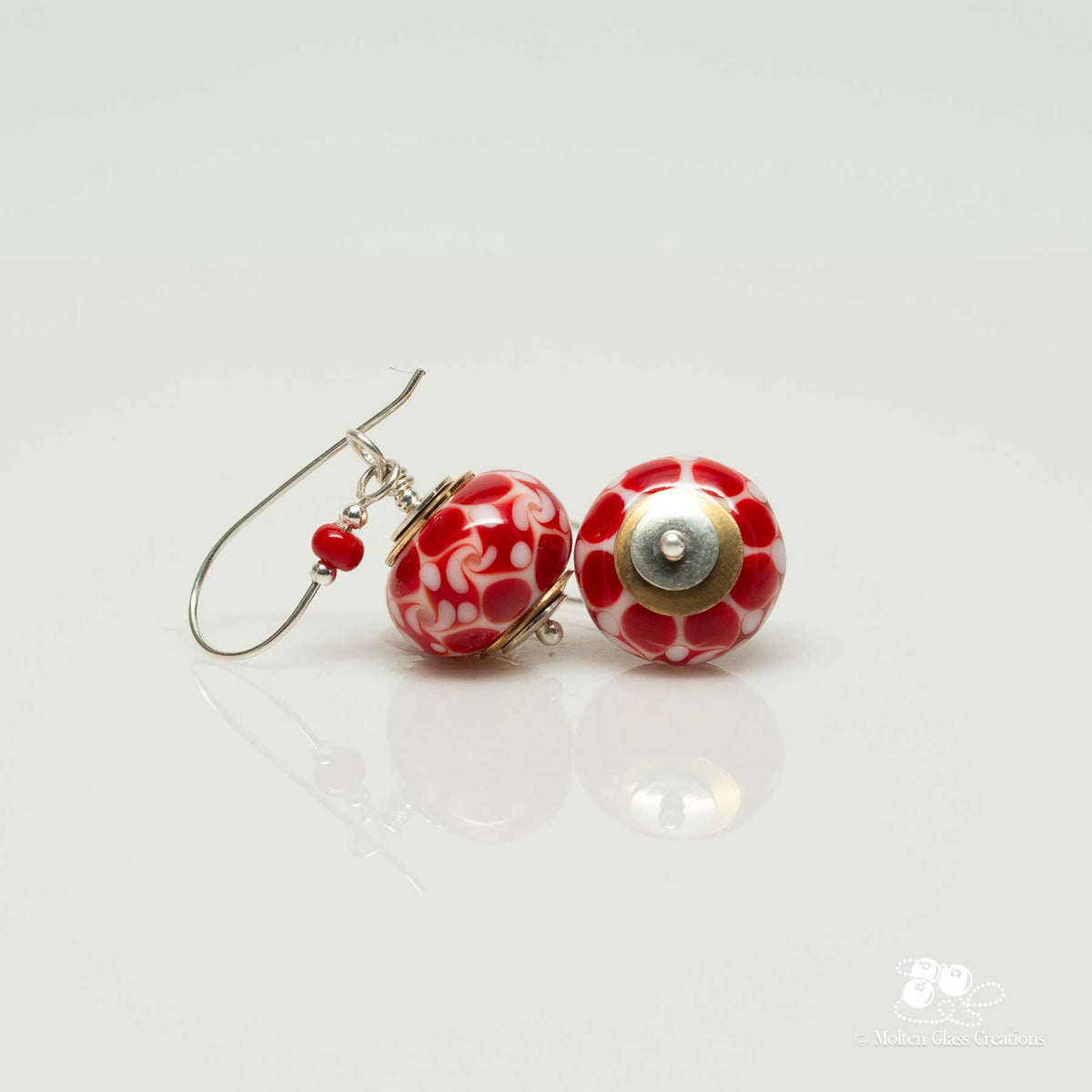 Red Pinwheel Glass Bead Earrings - Molten Glass Creations