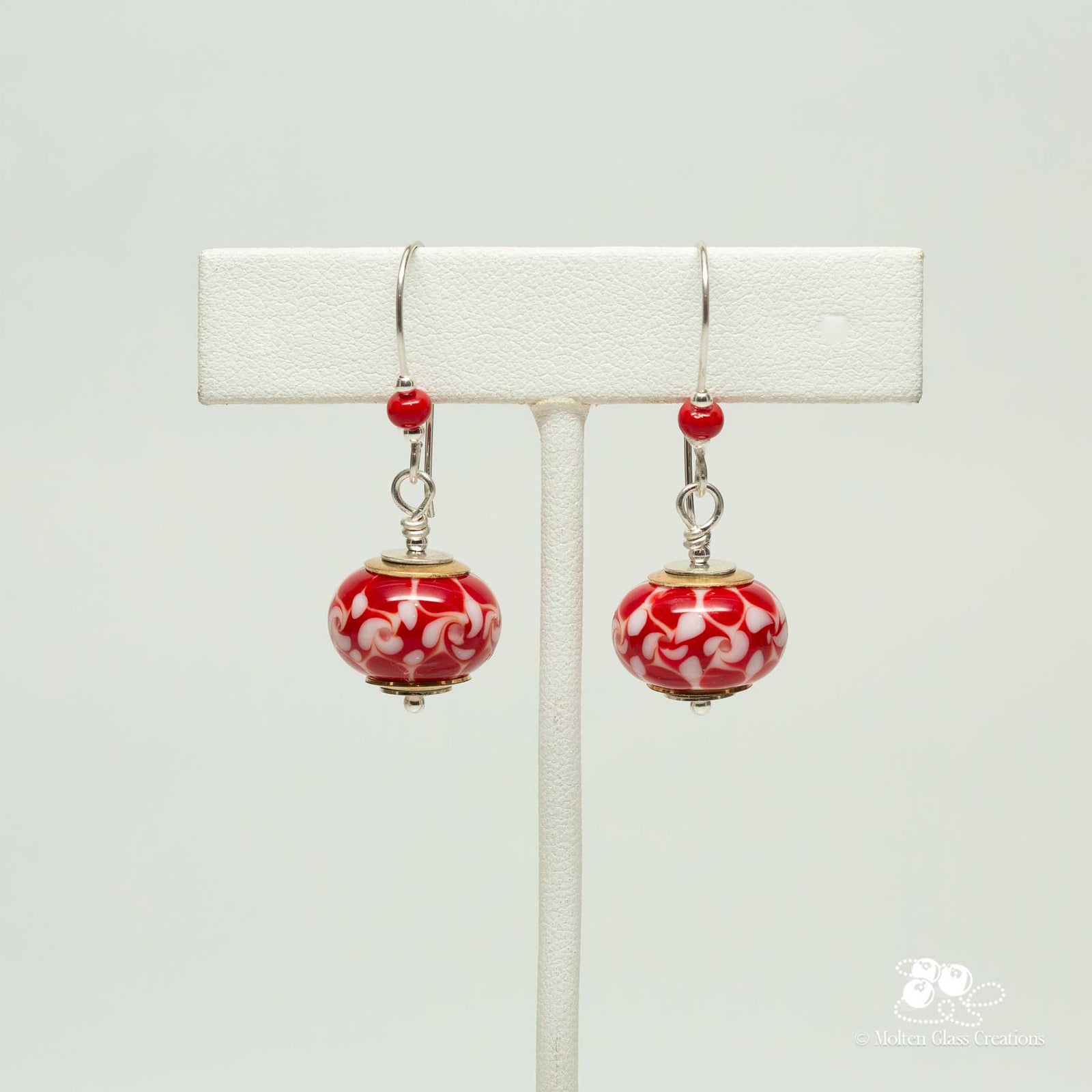 Red Pinwheel Glass Bead Earrings - Molten Glass Creations