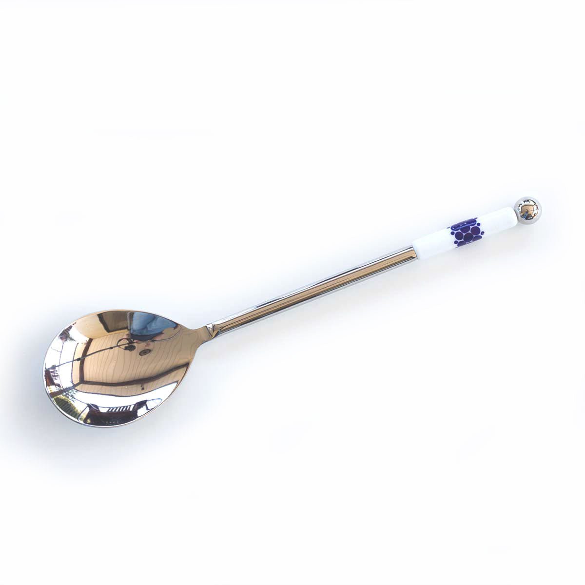 Salad Serving Set - Blue &amp; White Dots - Molten Glass Creations