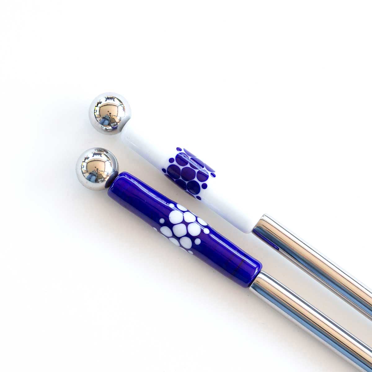 Salad Serving Set - Blue &amp; White Dots - Molten Glass Creations