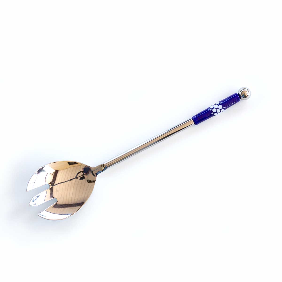 Salad Serving Set - Blue &amp; White Dots - Molten Glass Creations