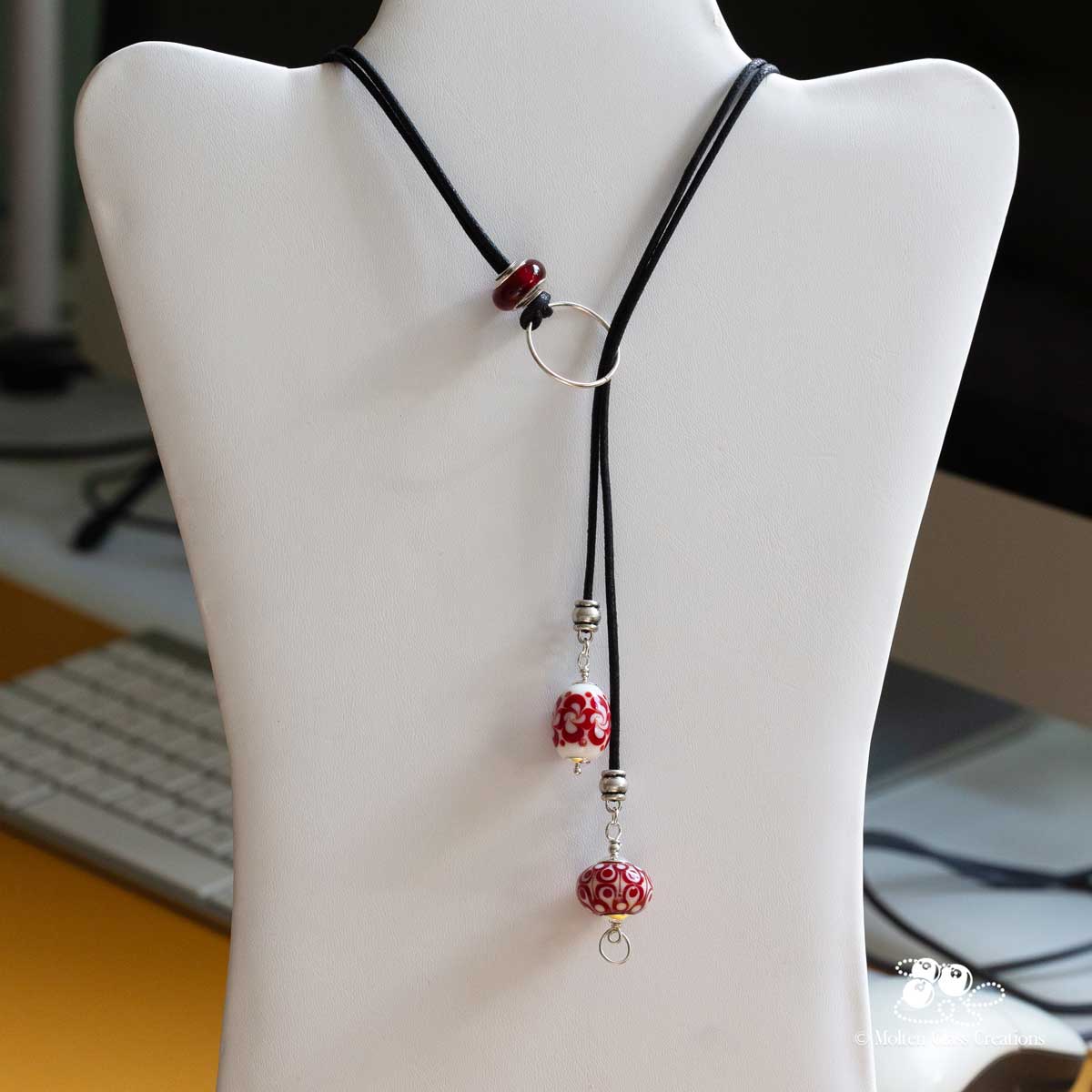 Scarlet Elegance Lariat Necklace - Molten Glass Creations