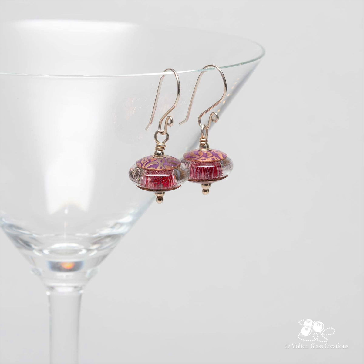 Sparkly Pink Dichroic Earrings - Molten Glass Creations