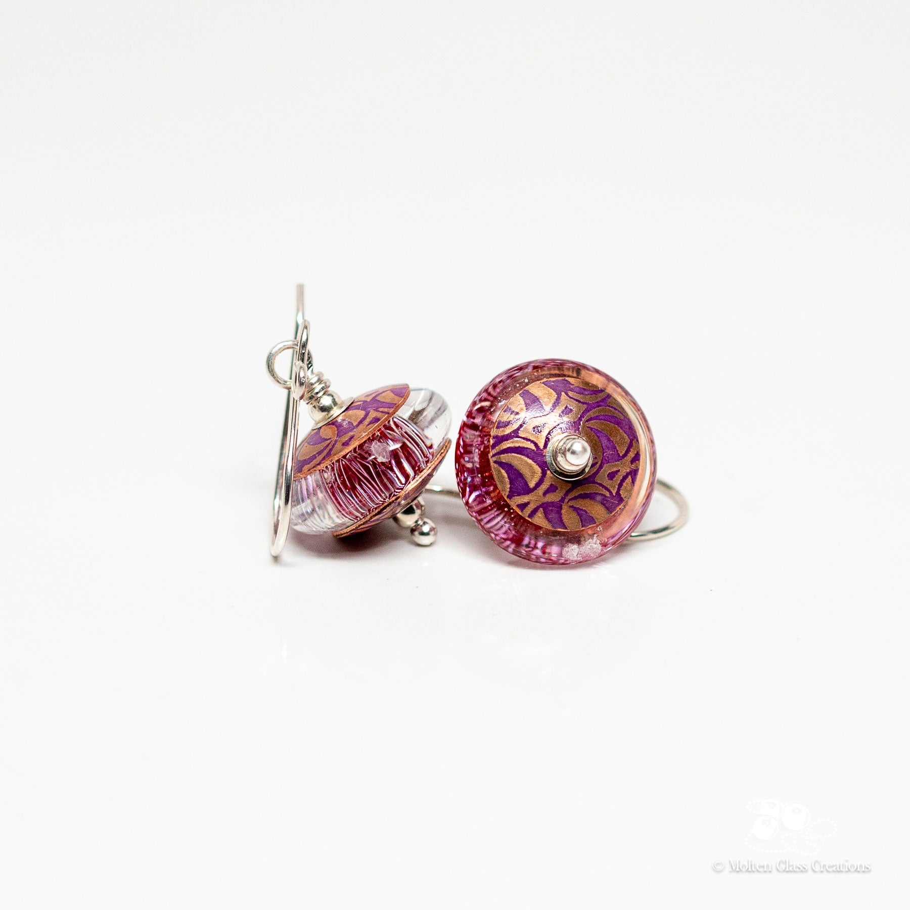 Sparkly Pink Dichroic Earrings - Molten Glass Creations