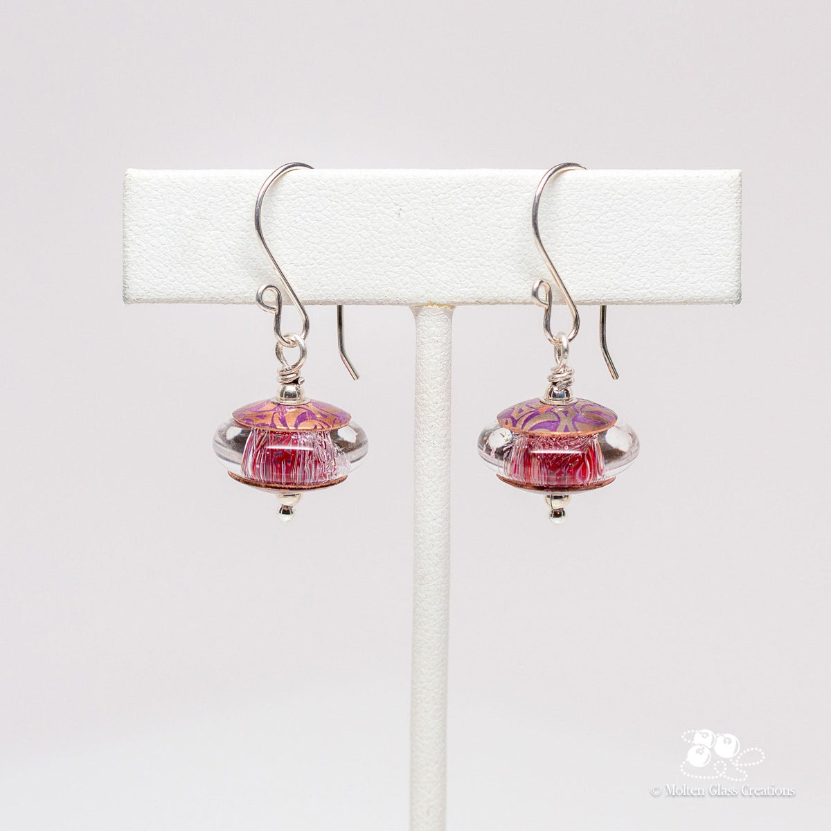 Sparkly Pink Dichroic Earrings - Molten Glass Creations