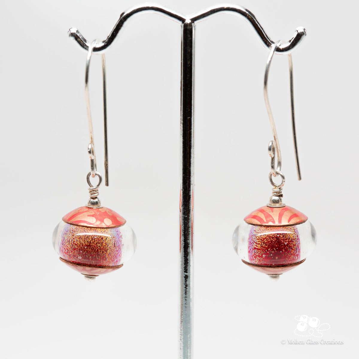 Sparkly Red Dichroic Earrings - Molten Glass Creations