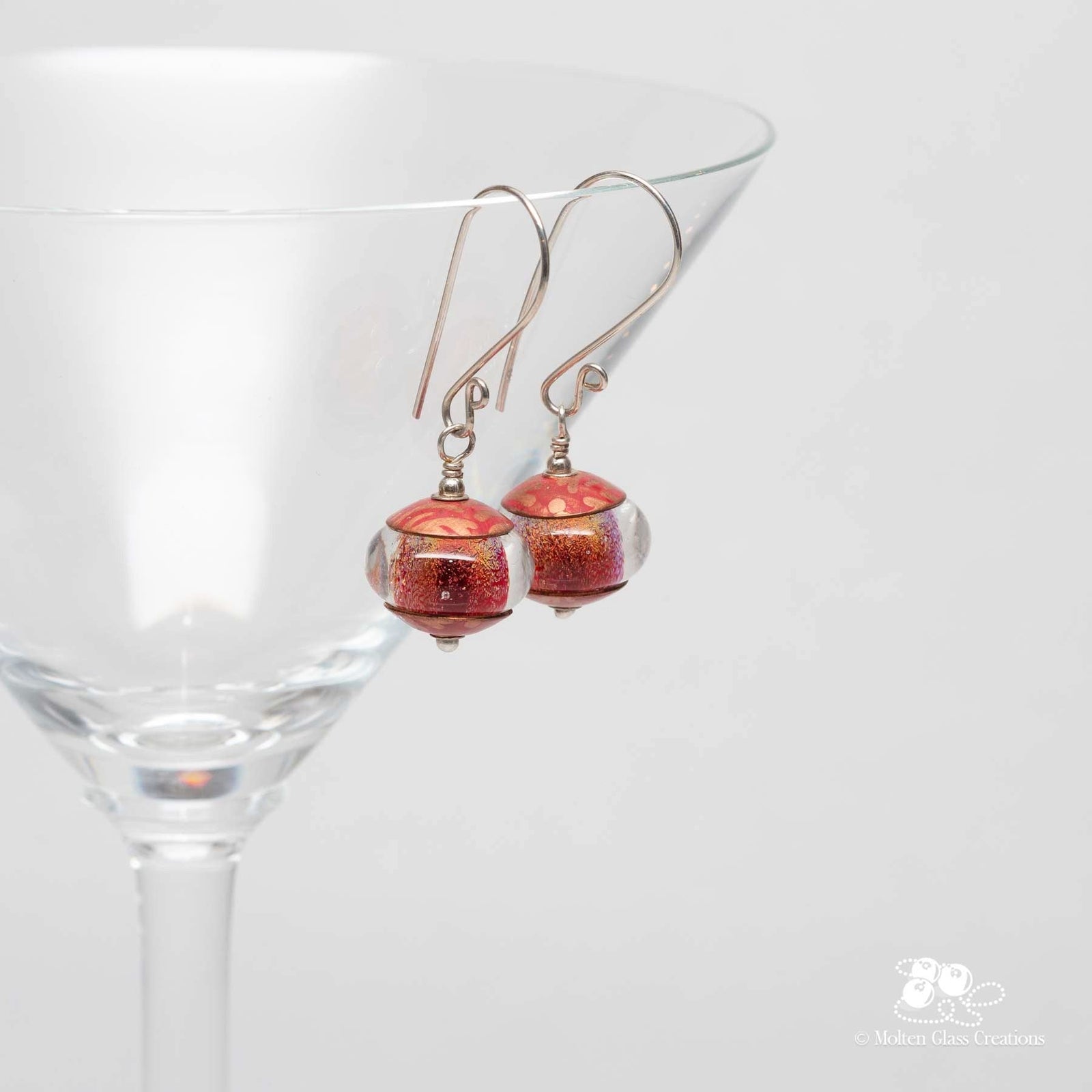 Sparkly Red Dichroic Earrings - Molten Glass Creations