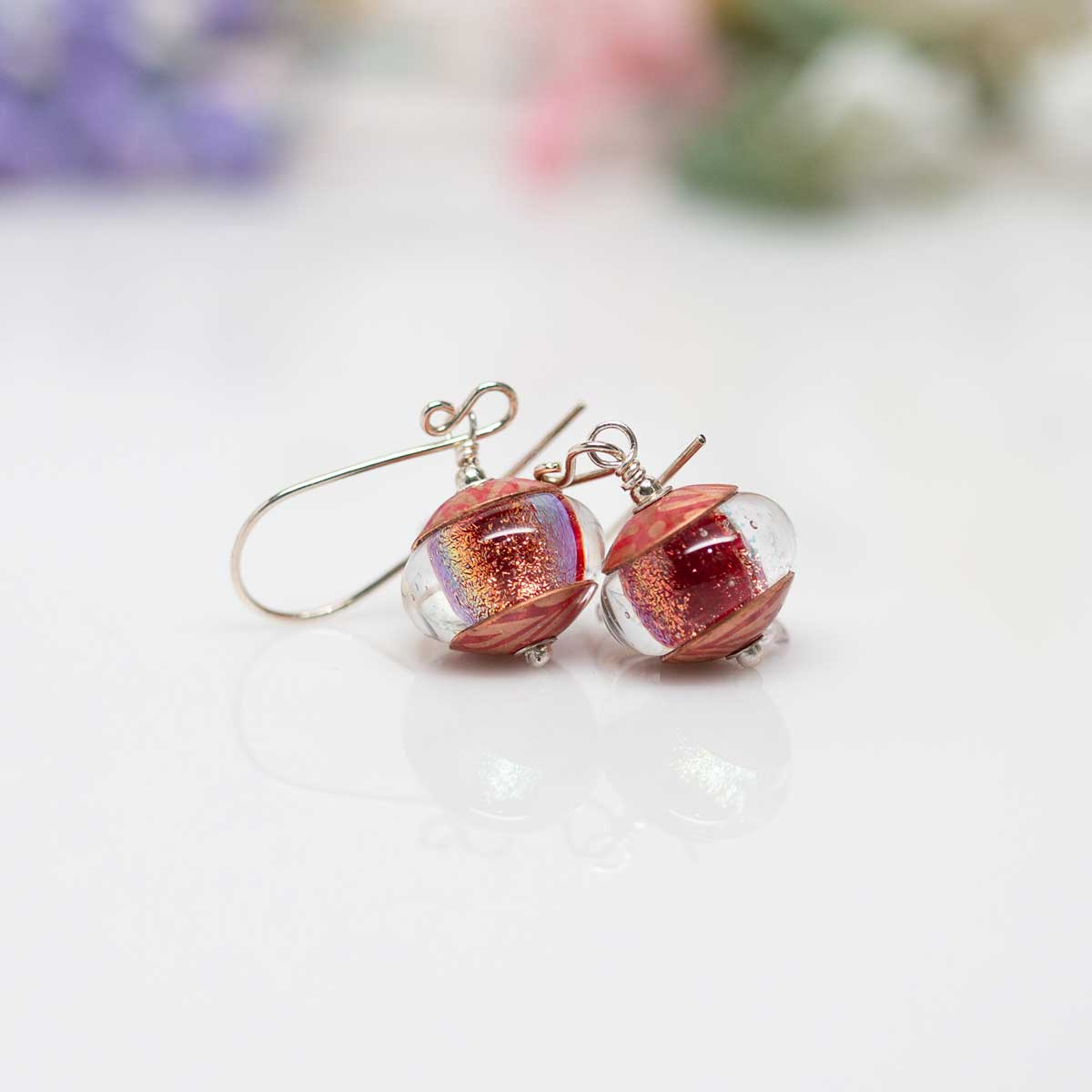 Sparkly Red Dichroic Earrings - Molten Glass Creations