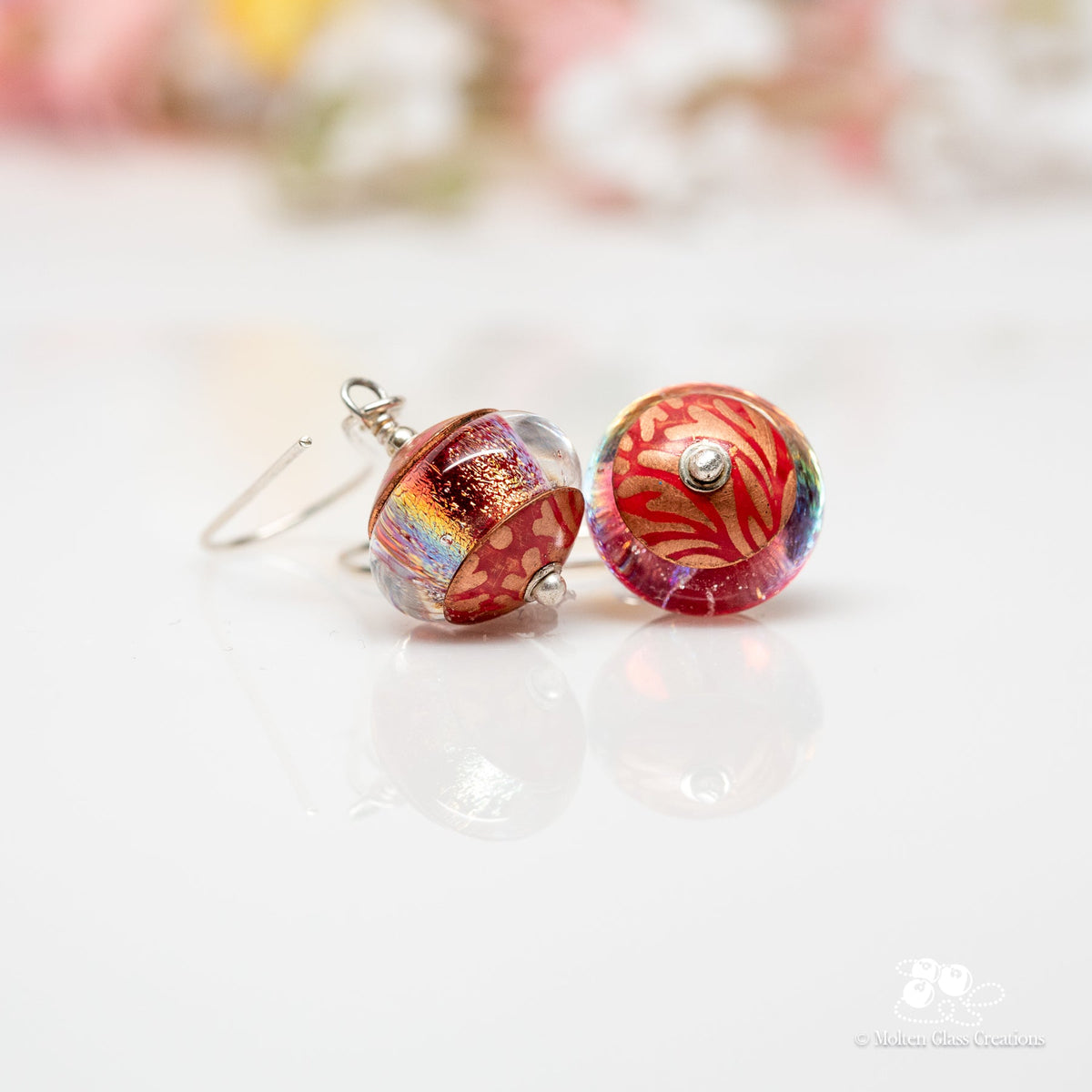 Sparkly Red Dichroic Earrings - Molten Glass Creations