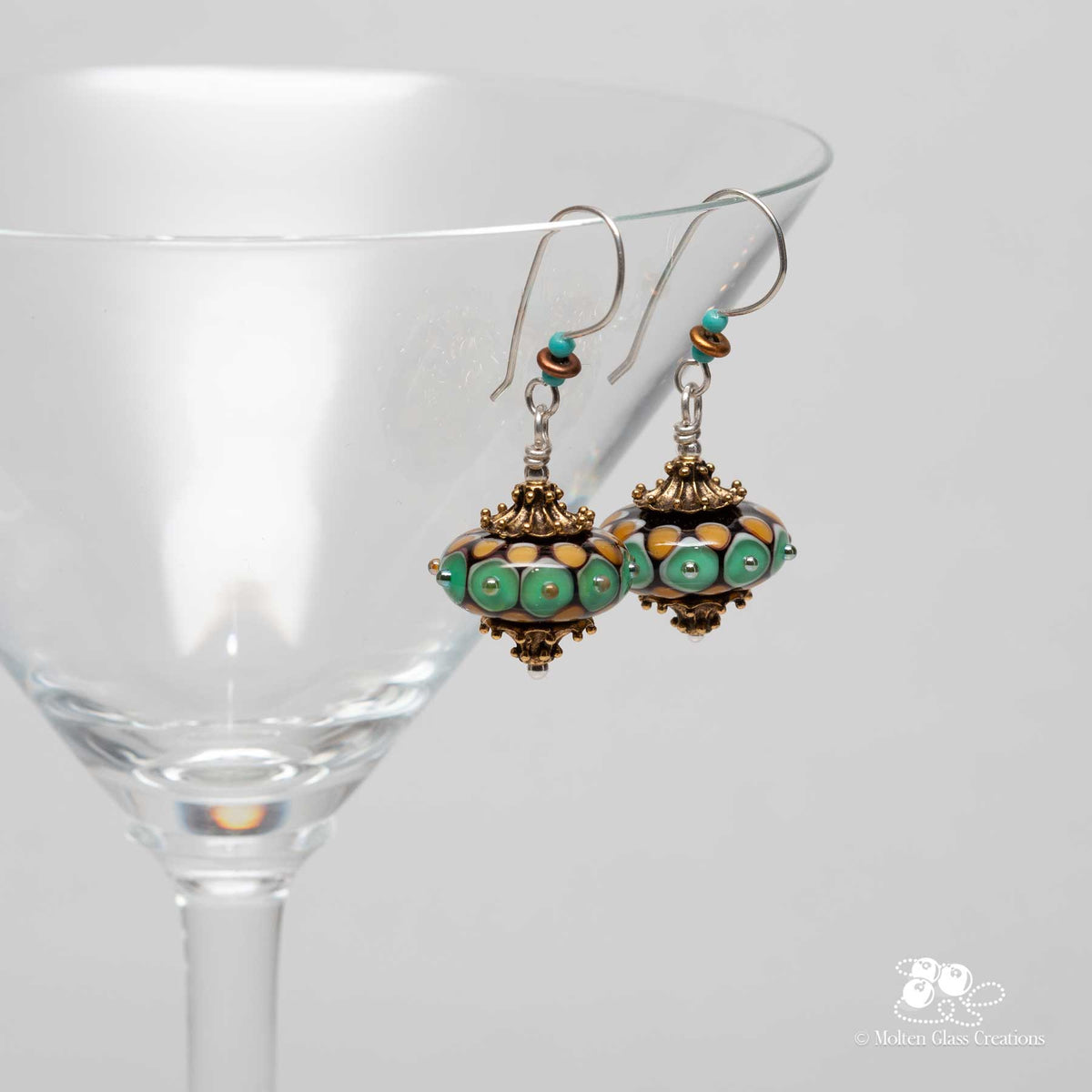 Vintage Teal Delight Earrings - Molten Glass Creations
