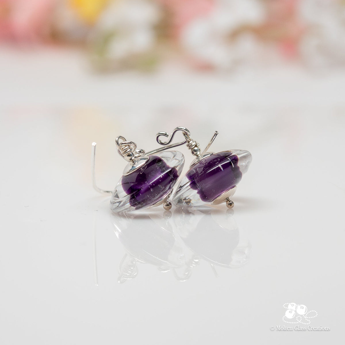 Violet Gemtone Disc Earrings - Molten Glass Creations