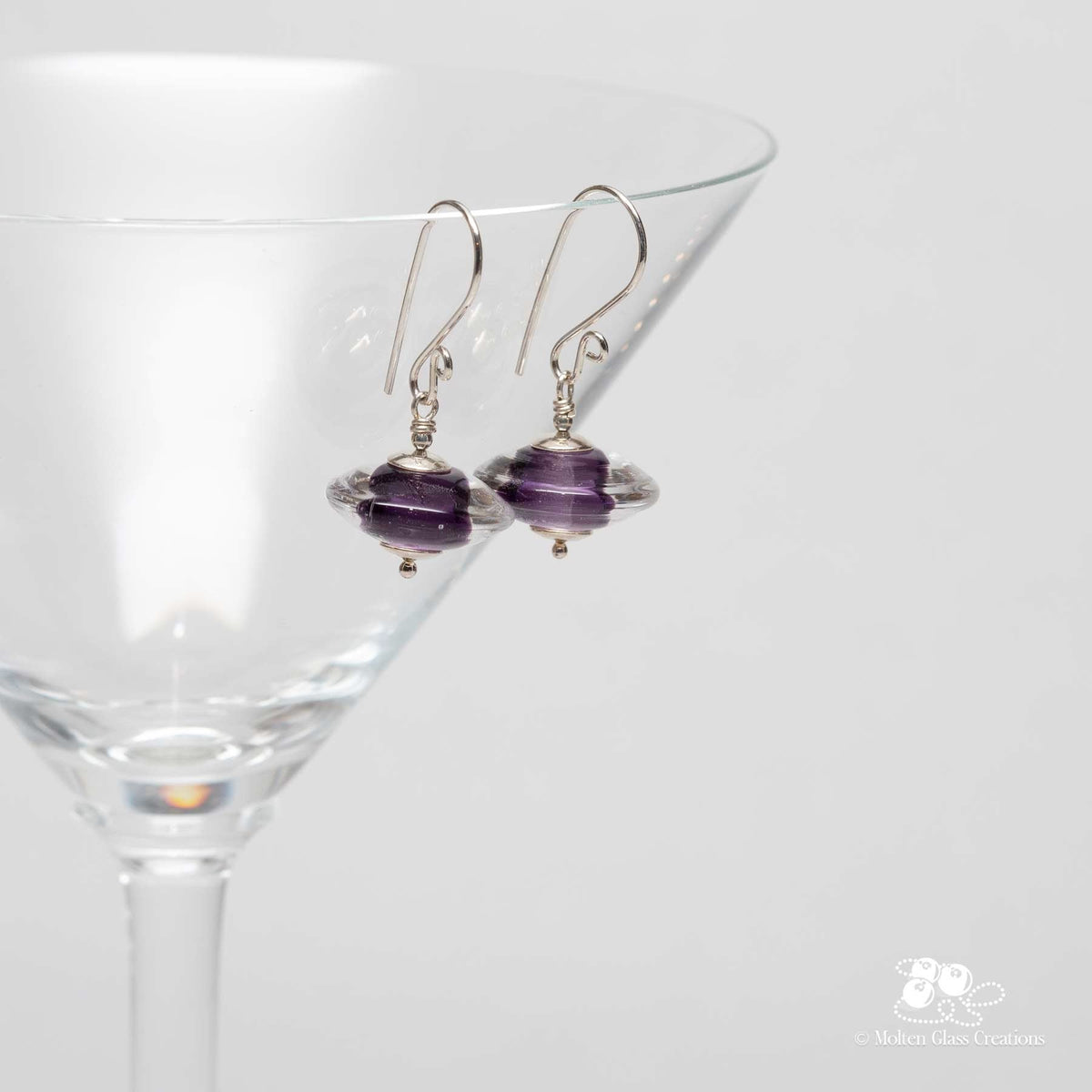 Violet Gemtone Disc Earrings - Molten Glass Creations